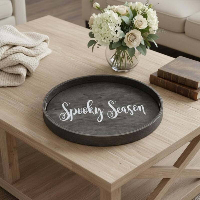 HomeRoots 14" Black And White Spooky Season Round Serving Tray With Handles - 13.75 in. x 1.65 in. x 13.75 in. - White/Black - 13.75 in. x 1.65 in. x 13.75 in.