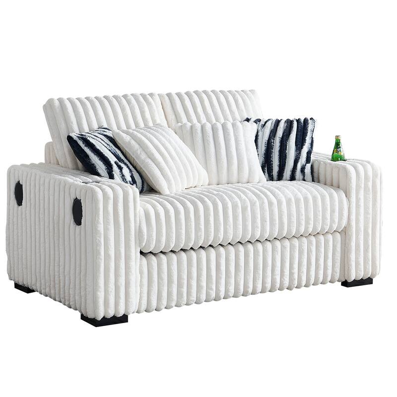 Beige Corduroy Loveseat Sofa with Ottoman and Bluetooth Speaker