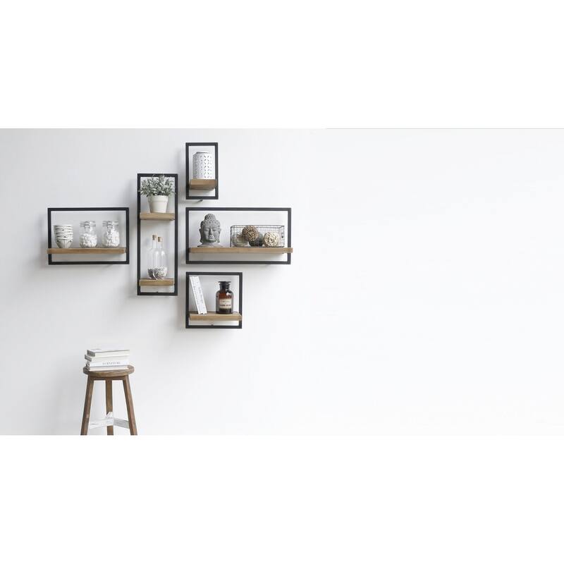 Wide 14" Wide Metal Frame Wall Shelf, Natural