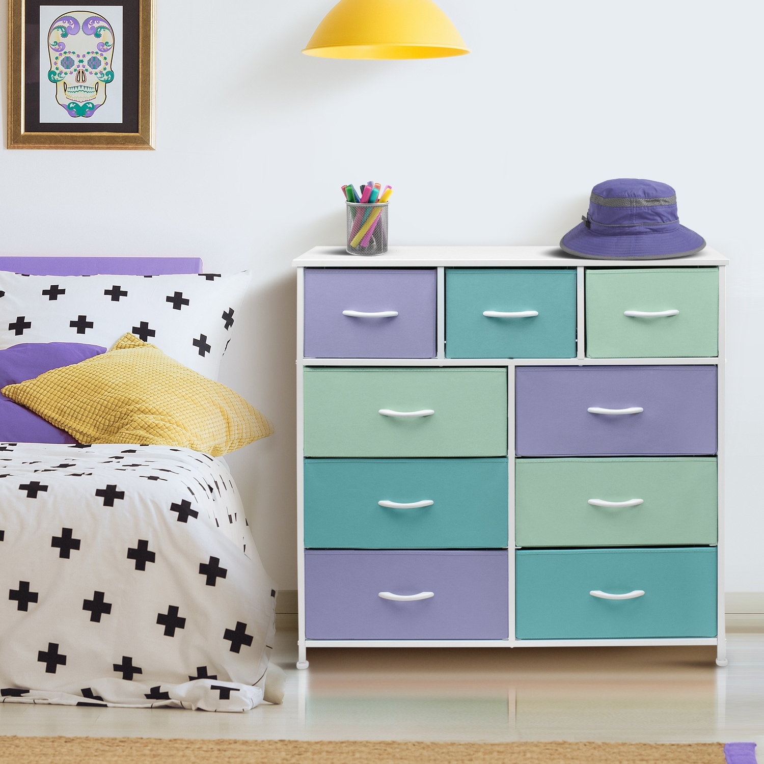 Sorbus Dresser with 9 Drawers - Furniture Storage Chest Tower Unit for Bedroom, Closet, Etc - Steel Frame, Wood Top, Fabric Bins