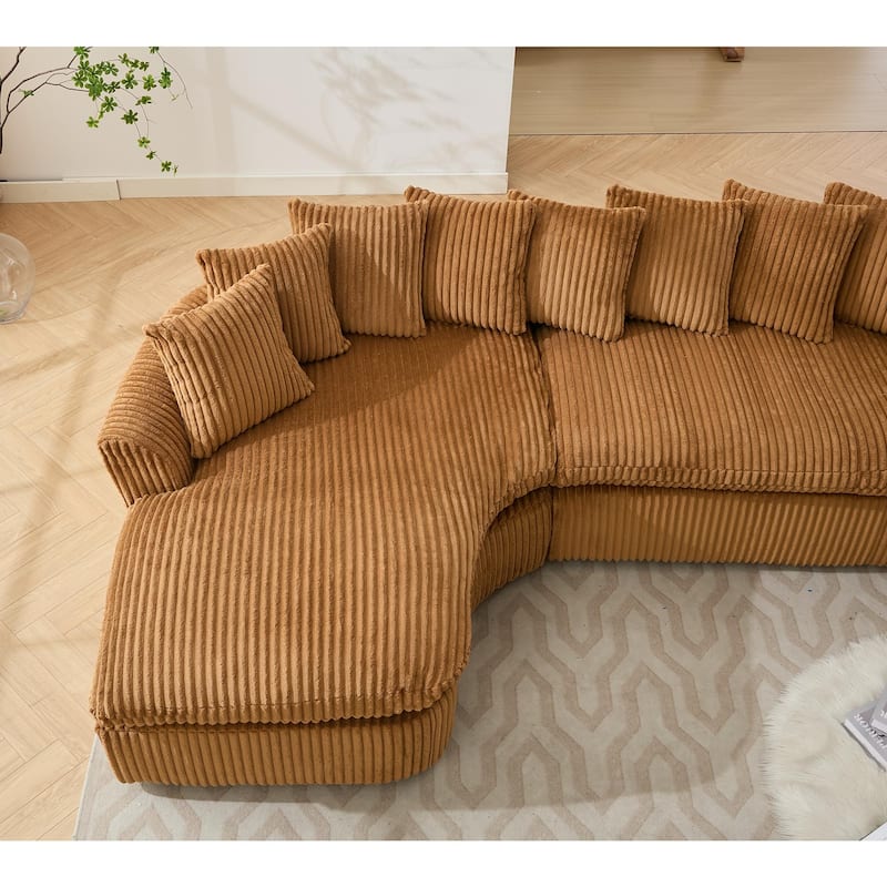 127"Corduroy L-Shaped Sectional Sofa with High-Resilience Foam, 10 Back Cushions, and No Assembly Required