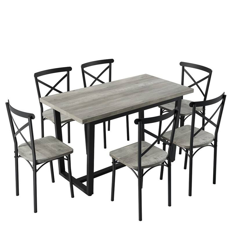 52” Dining Table Set for 6 People,7-Piece Kitchen Table Chairs Set of 6 People with 6 Chairs, Kitchen Table Set w/MDF Wood Board