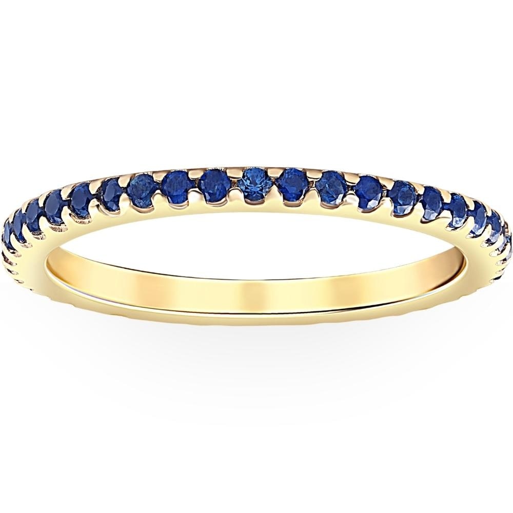 Bliss Diamond 3/4Ct Genuine Blue Sapphire Eternity Ring Stackable Band 10k Yellow Gold