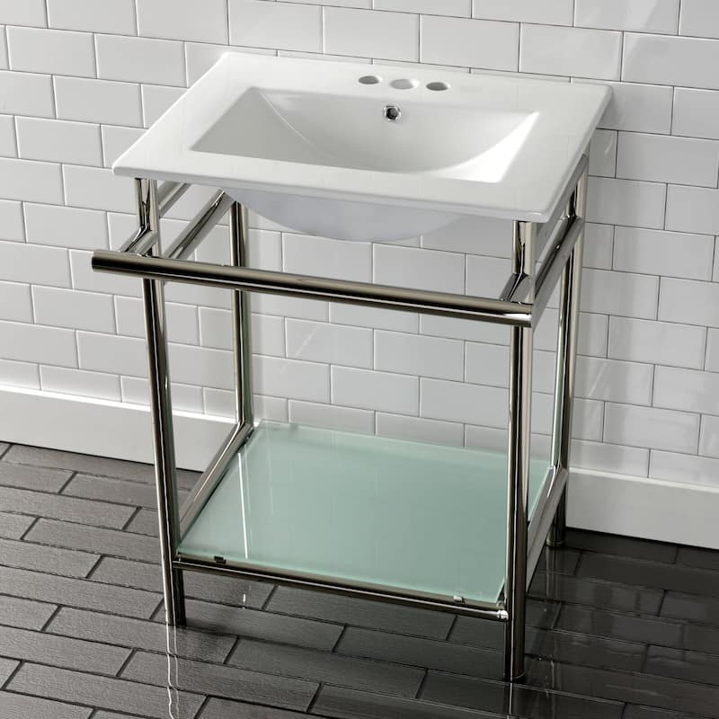 Kingston Brass 24" Rectangular Ceramic, Glass, Stainless Steel Console