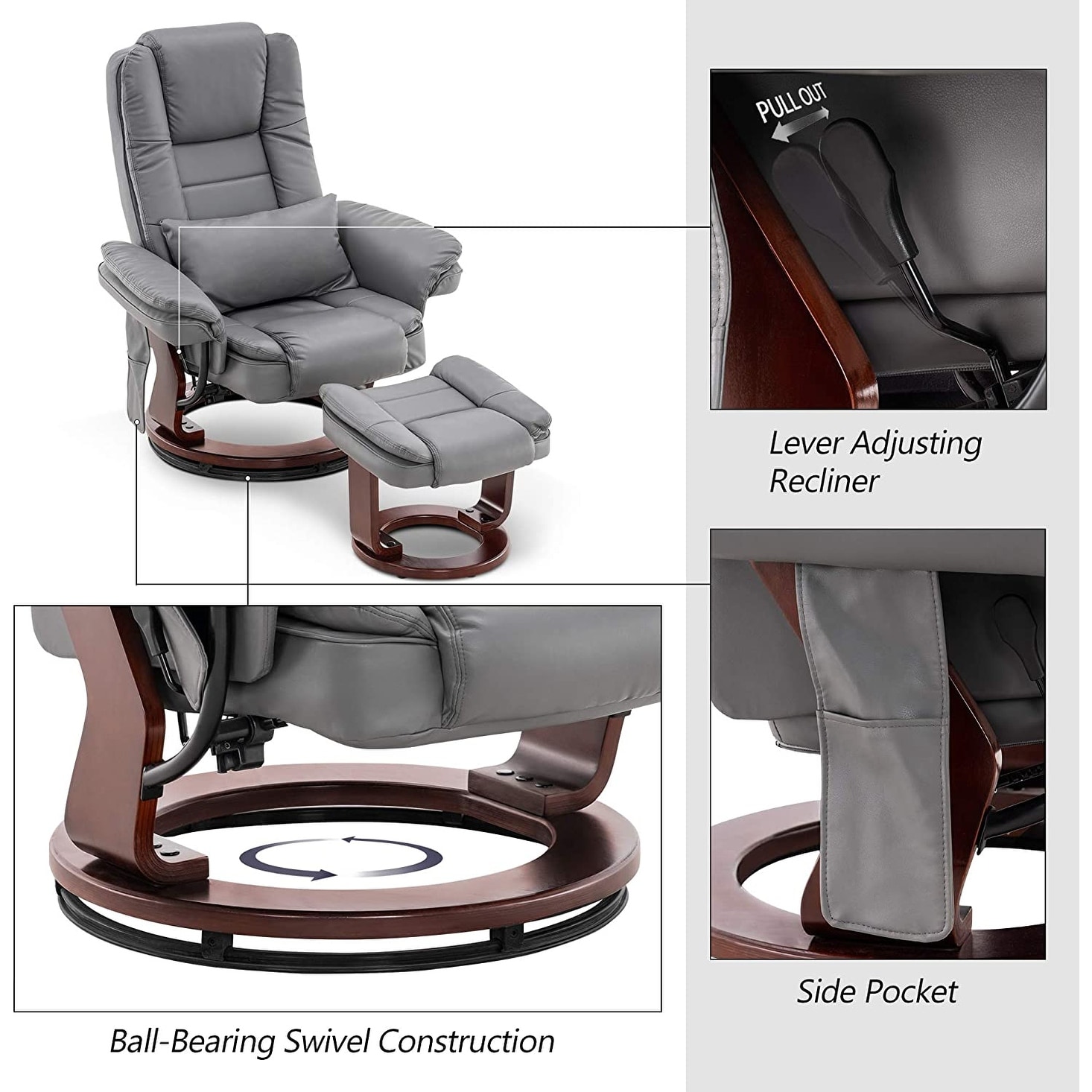 Mcombo Recliner with Ottoman, Vibration Massage Lumbar Pillow Swivel 9096 -  On Sale - Bed Bath & Beyond - 32513774