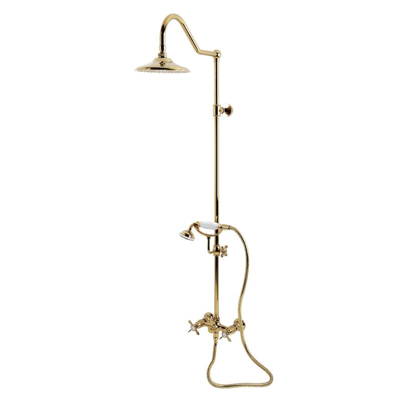 Kingston Brass Essx Wall Mount Rain Drop Shower System with Hand Shower - Polished Brass