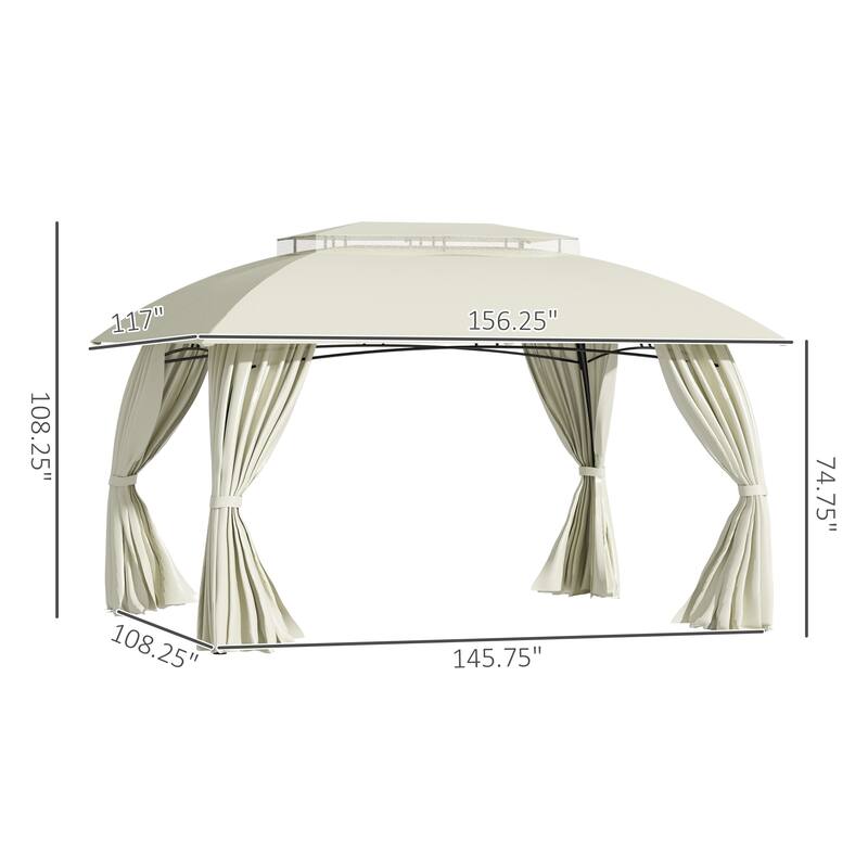 10x13ft Patio Gazebo with Double Vented Roof, Steel Frame, and Curtain Sidewalls for Outdoor Sun Protection