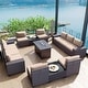 preview thumbnail 103 of 125, Kullavik 13 Pieces Outdoor Patio Furniture Set with Fire Pit Table w/ Wide Armrests w/Rattan Firepit - Khaki