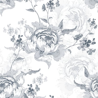 Bloom Black and White Peonies Removable Wallpaper - 24'' inch x 10'ft