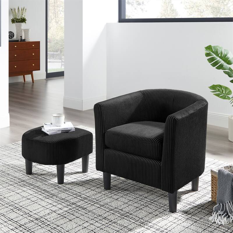 Modern Corduroy Upholstered Accent Chair with Ottoman