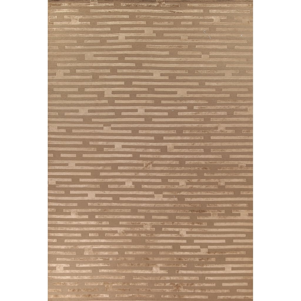 Striped Nepalese Modern Large Area Rug Hand-Knotted Wool Carpet - 10'0" x 13'8"