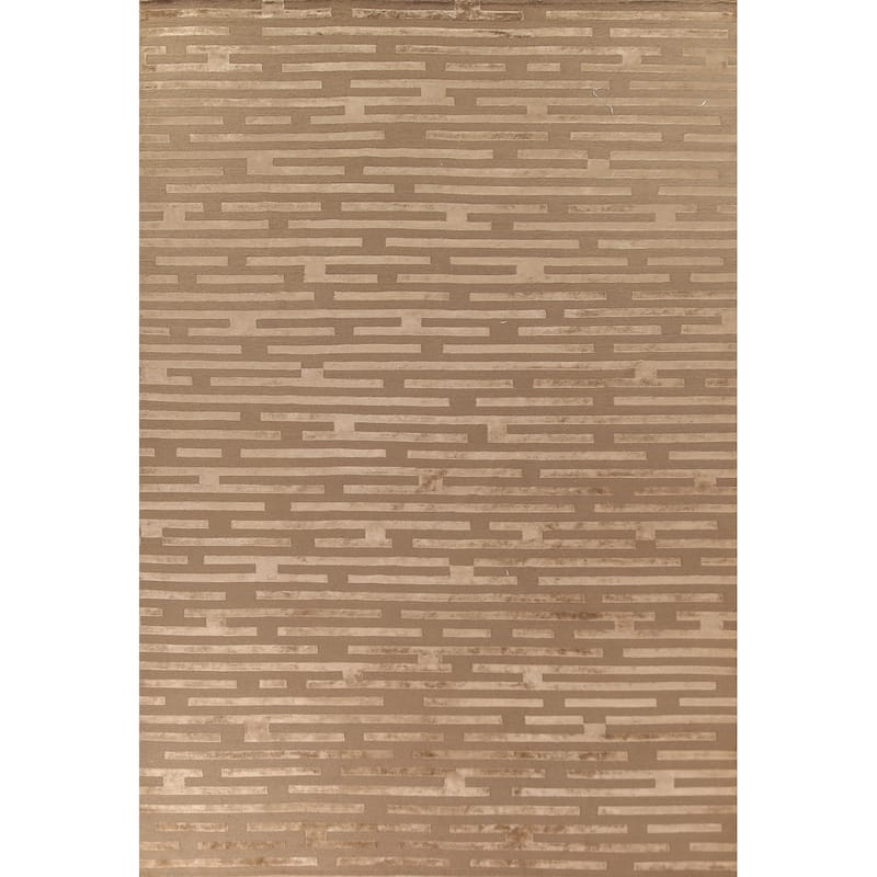 Striped Nepalese Modern Large Area Rug Hand-Knotted Wool Carpet - 10'0" x 13'8"