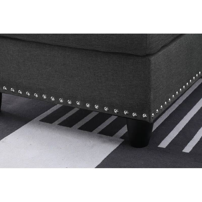 Cup - Holder Console - Featured Corner Sofa In Charcoal - Dark Gray 2pc