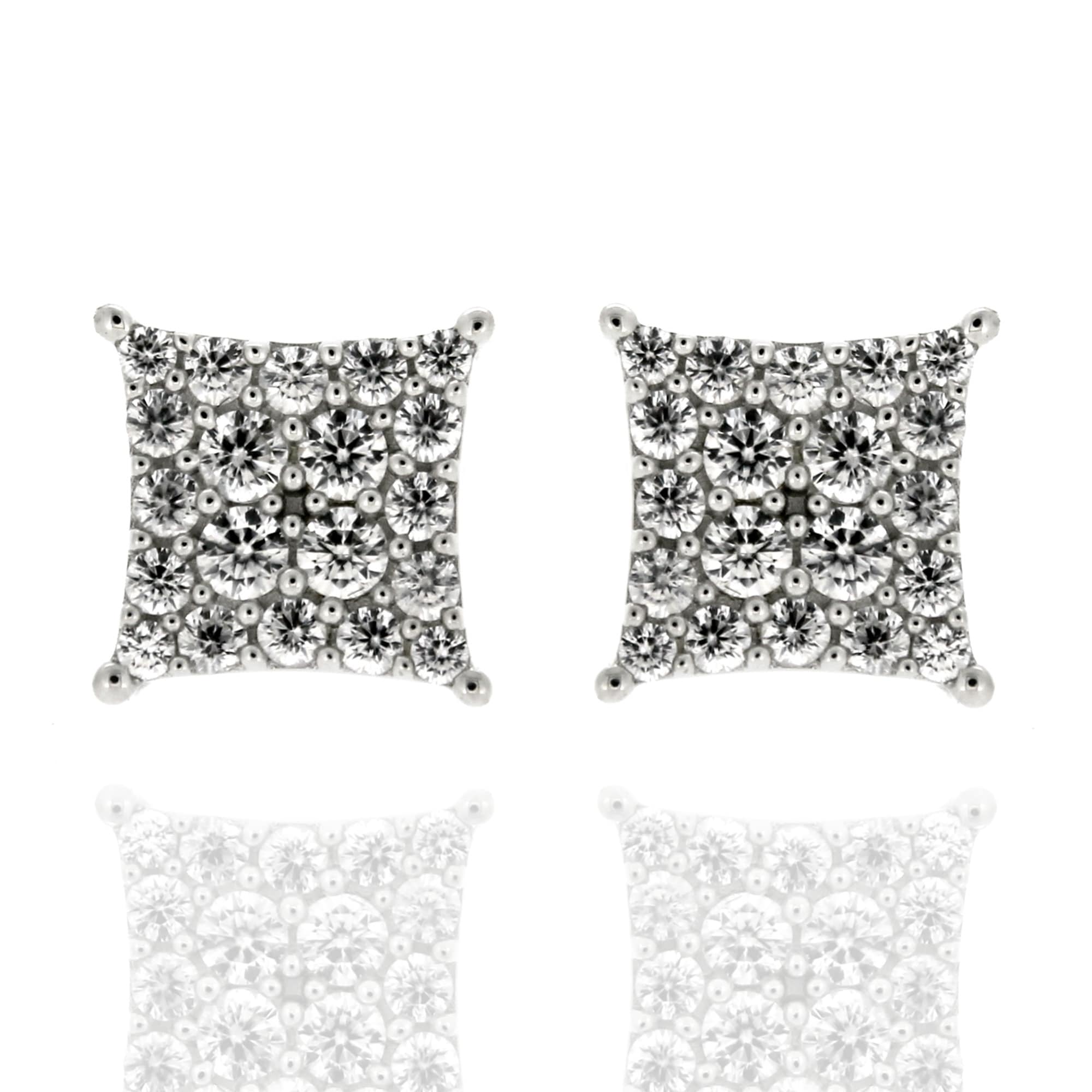 Pinctore 925 Sterling Silver White Natural Zircon Stud Earrings