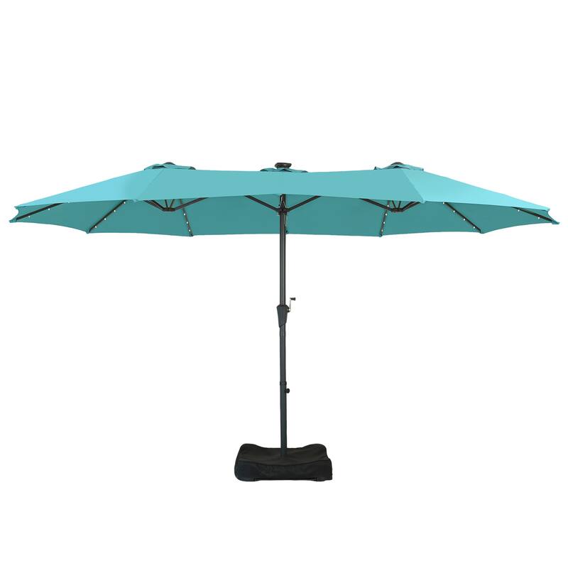 Autlaycil 15ft Retangle Patio Umbrella with Solar Lights & Base