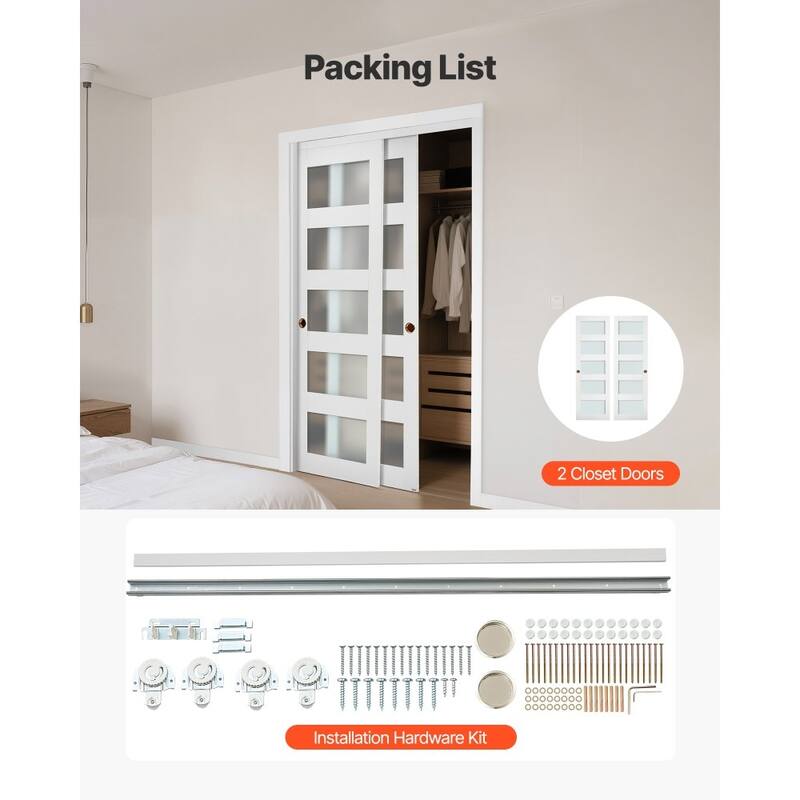 White Wood MDF Sliding Closet Doors with Frosted Glass Panels