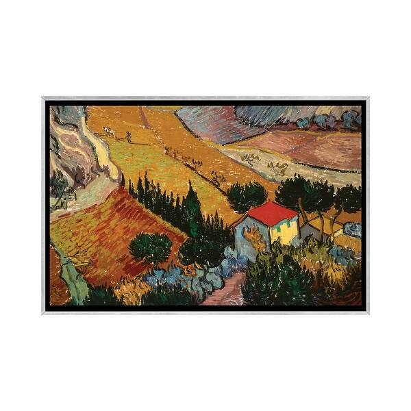 slide 2 of 9, iCanvas "Landscape with House and Ploughman, 1889 " by Vincent van Gogh Framed