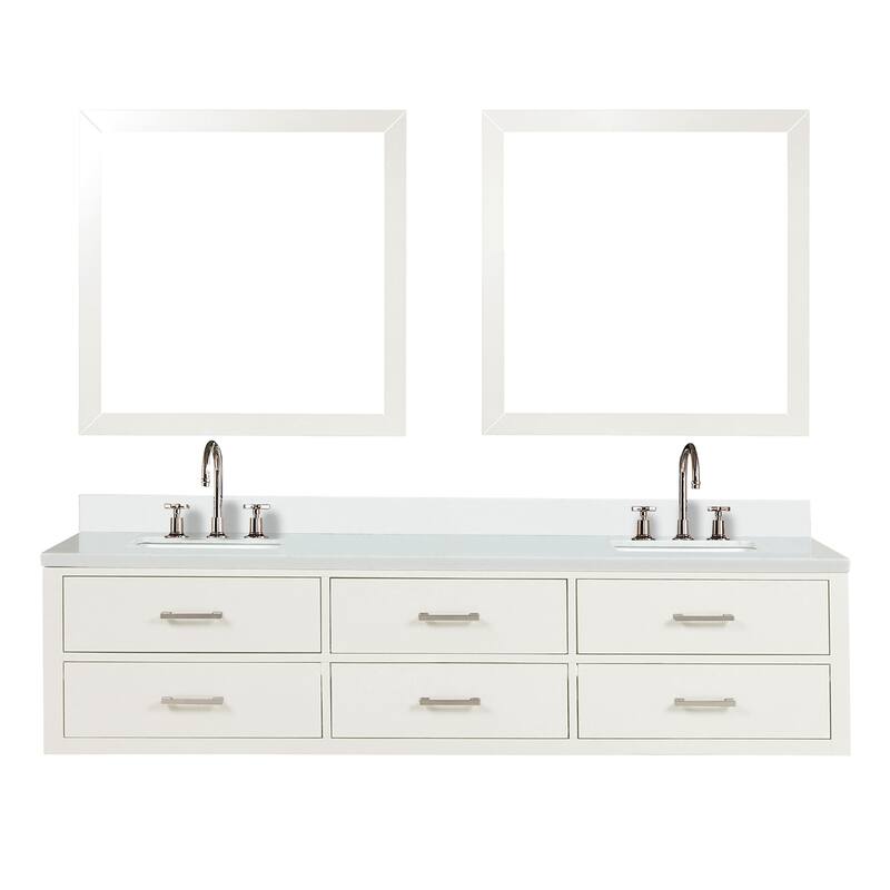 Castor 60 in W x 22 in D Black Double Bath Vanity, White Quartz Top, Faucet Set, and 28 in Mirrors