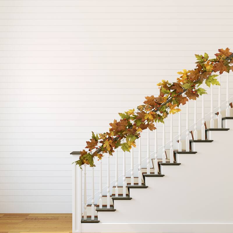 5' x 8" Maple Leaves Berries Artificial Fall Harvest Garl, Unlit