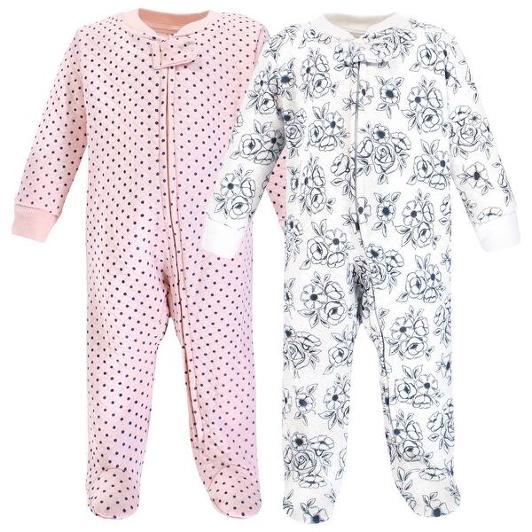 slide 1 of 1, Hudson Baby Infant Girl Premium Quilted Zipper Sleep and Play, Blue Toile 0-3 Months - Blue Toile