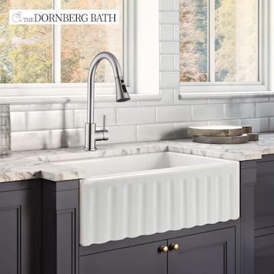 DORNBERG Fireclay 30" L X 18" W Farmhouse Kitchen Sink with Grid and Strainer