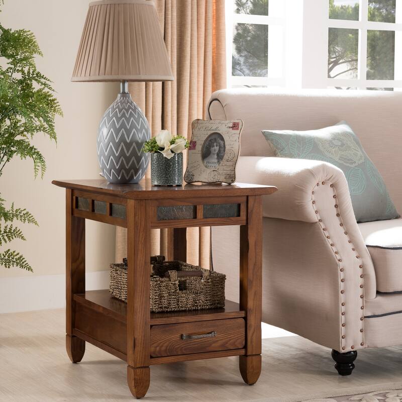 Rustic Oak End Table - Oak - Wood