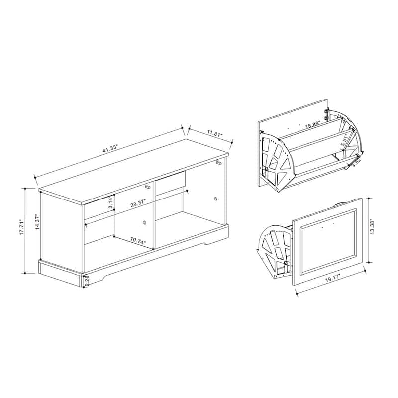 2-Drawer Flip-Down Shoe Bench with Adjustable Shelf