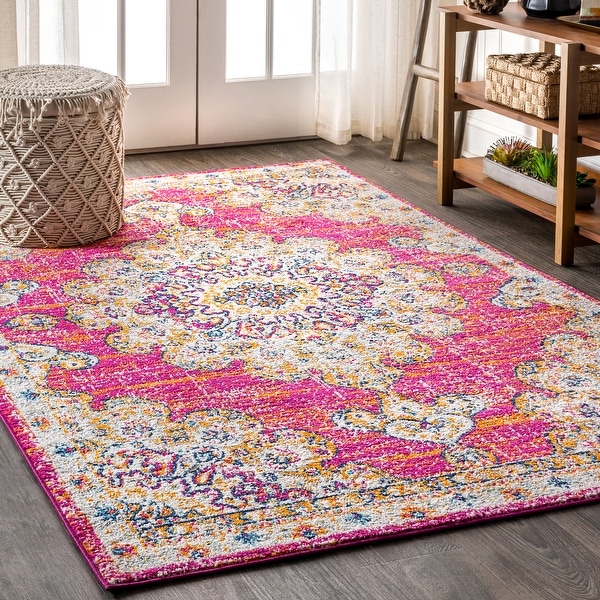 Bohemian Flair Boho Vintage Medallion Pink/Cream Area Rug. Opens flyout.