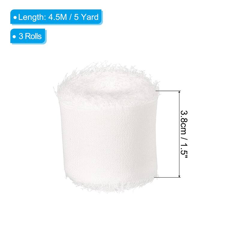 Fringe Chiffon Silk Ribbon 1.5" 3 Roll Handmade Frayed Ribbon - White - 5Yard