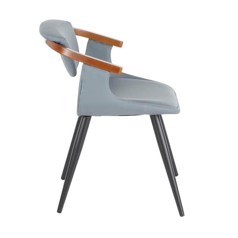 Oracle Mid-Century Modern Dining Chair in Faux Leather, Black Metal, & Walnut Wood