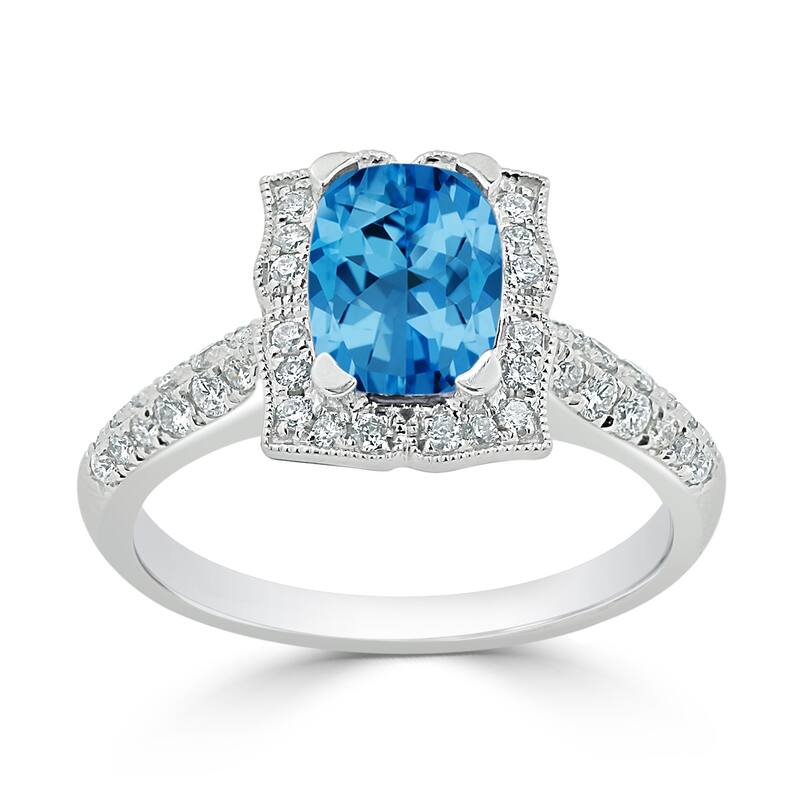 Auriya 1 3/8ct Fancy Cushion-cut Swiss Blue Topaz Halo Diamond Engagement Ring 1/3ctw 14k Gold