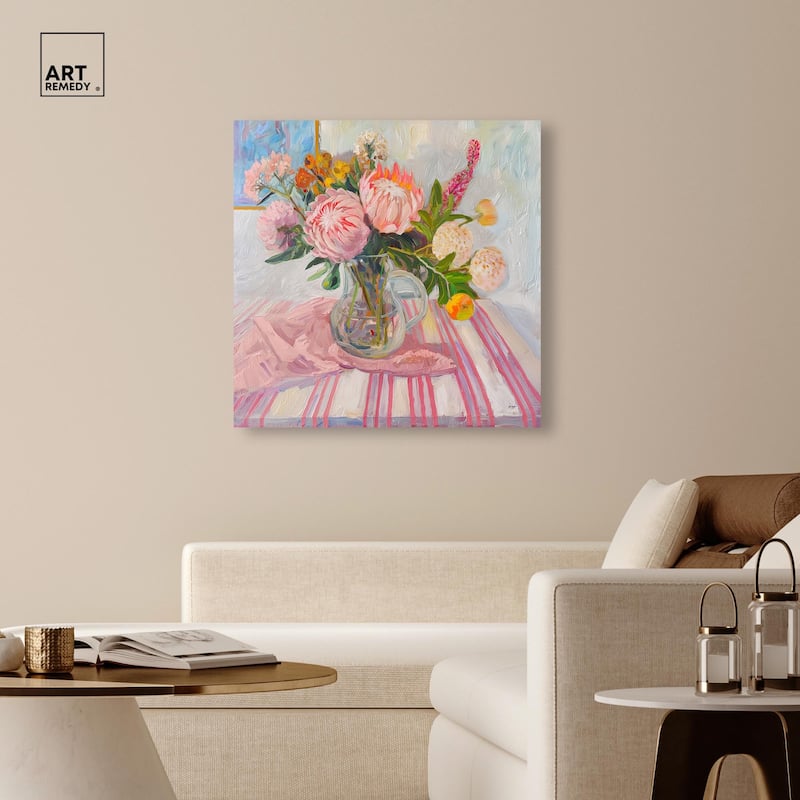 Pink Protea Pitcher Canvas by Art Remedy, Gallery Wrapped