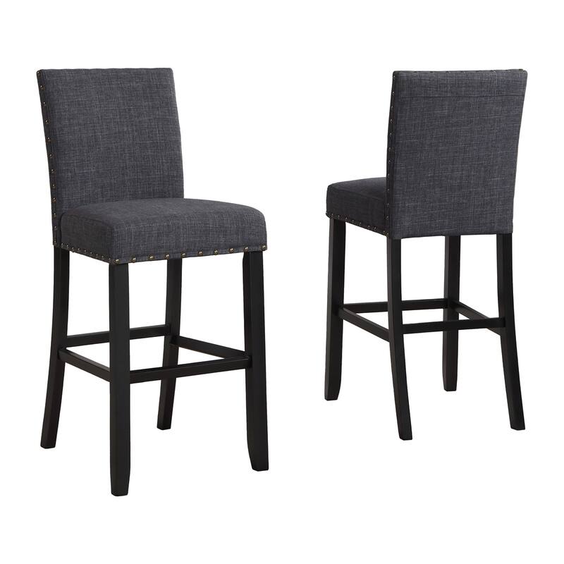 Fabric Bar Stools with Nailhead Trim, Set of 2 - Grey