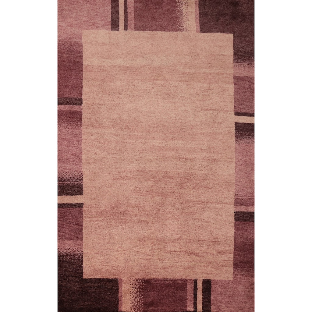 Hand Knotted Oriental 100% Wool Carpet Modern Geometric Pink Gabbeh Area Rug - 7' 2'' X 5' 1''