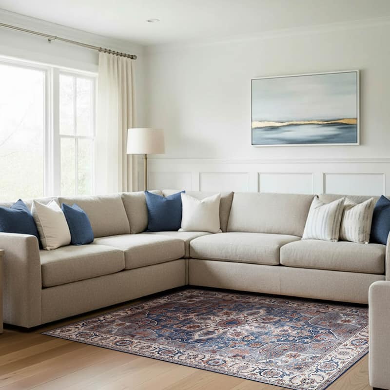 Wyatt & Ash Dream Mink Printed Chenille Rugs - Navy - 7'10" x 10'