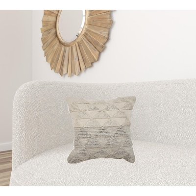 HomeRoots 18" X 18" Gray and Beige Geometric Cotton Zippered Pillow