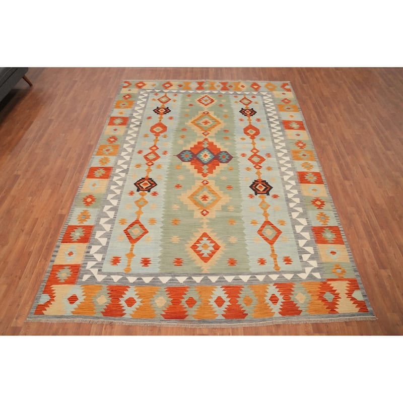 Hand Woven Oriental 100% Wool Carpet Southwestern Tribal Multi-Colored Kilim Area Rug - 11' 3'' X 8' 3''