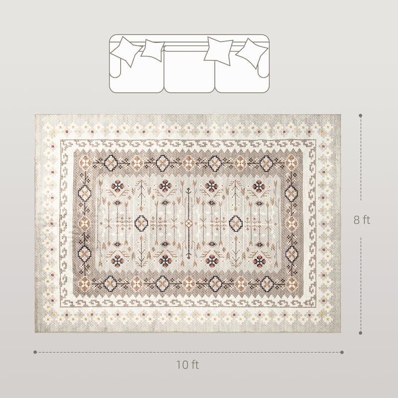 HOMCOM Area Rug 8x10, Machine Washable Rug, Non-Slip Boho Floral Print Floor Cover Foldable Carpet for Living Room