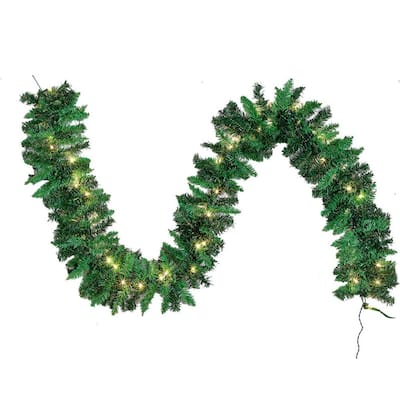 Joyin 9 feet Long Green Plastic Prelit Christmas Garland with 50 LED Clear Lights
