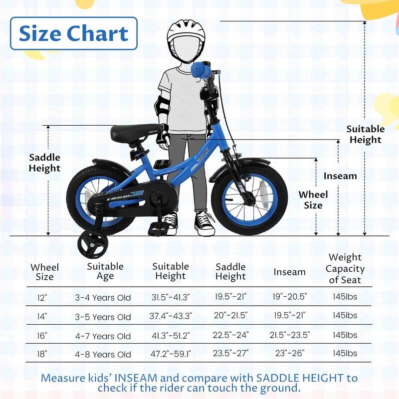 Costway 14" Kids Bike with Removable Training Wheels Adjustable Seat & - See Details