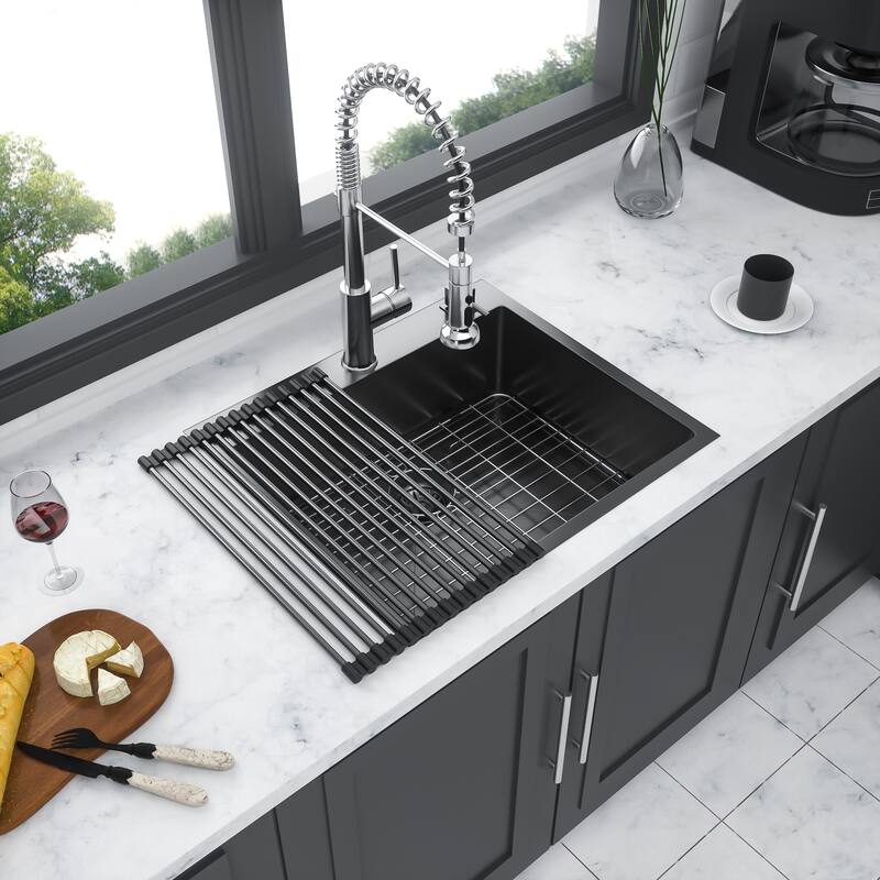 Drop-in 16 Gauge Single Bowl Stainless Steel Kitchen Sink in Gunmetal Black