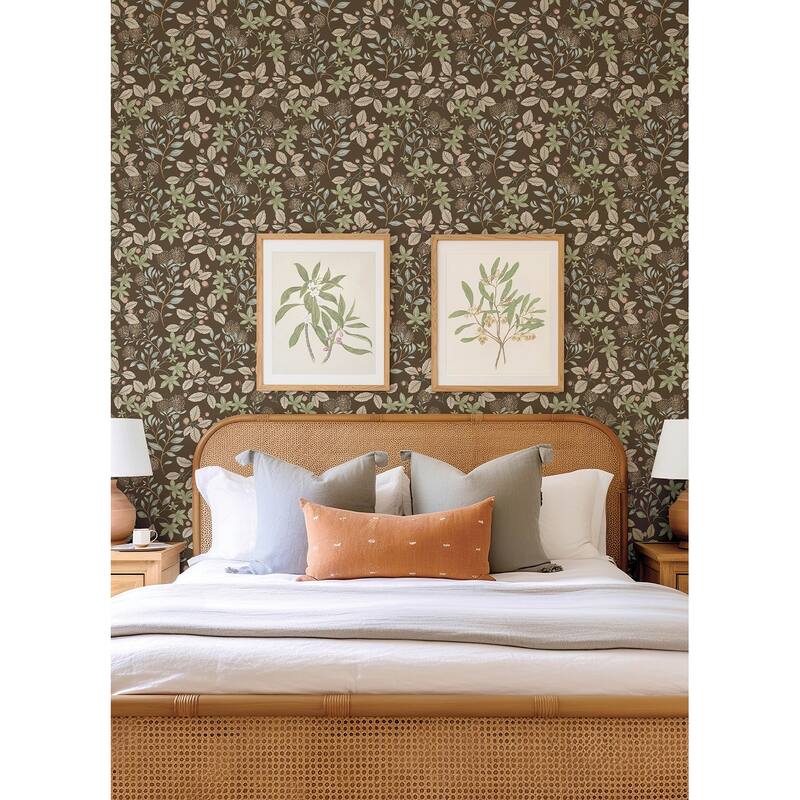A-Street Prints Mildred Espresso Botanical Trail Wallpaper
