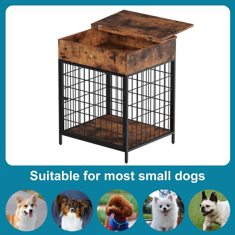 Small Dog Crate End Table,Dog Kennel End Table with Storage Drawer
