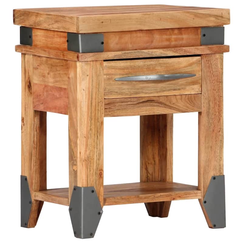 vidaXL Nightstand Storage Cabinet Bedside Table with Drawer Solid Wood Acacia