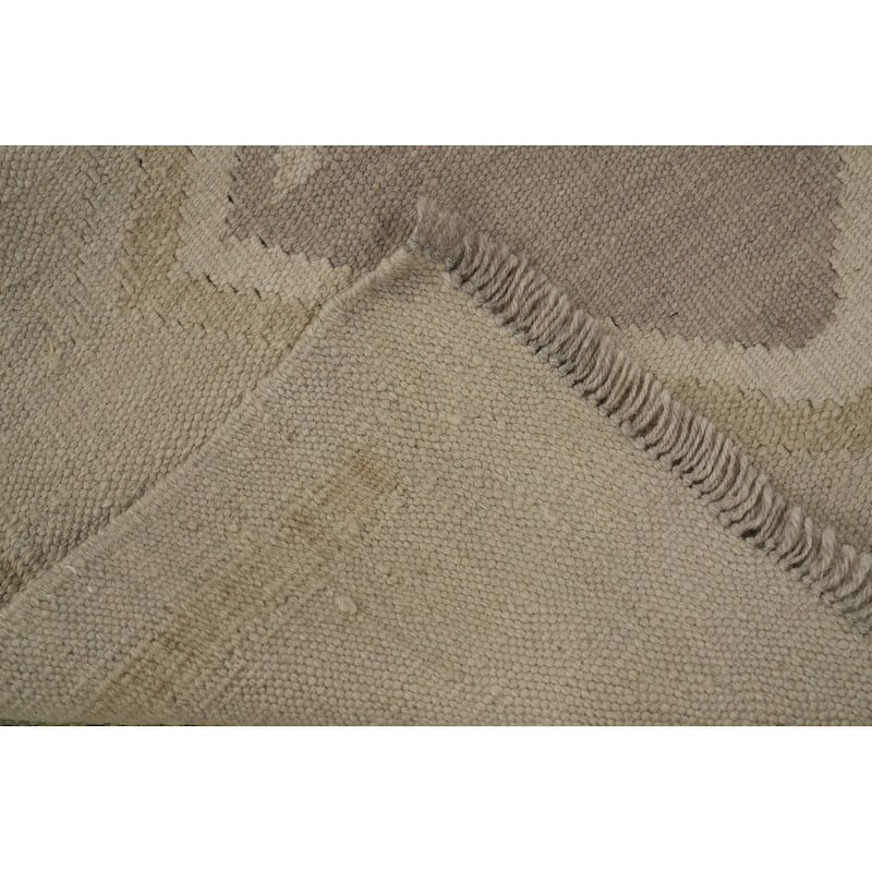 Hand Woven Oriental 100% Wool Carpet Southwestern Tribal Beige & Ivories Kilim Runner Rug - 12' 0'' X 2' 7''