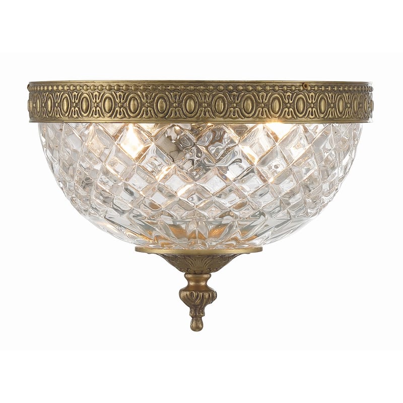 Crystorama 2 Light Crystal Flush Mount - 8"W x 8"H x 8"D - Olde Brass