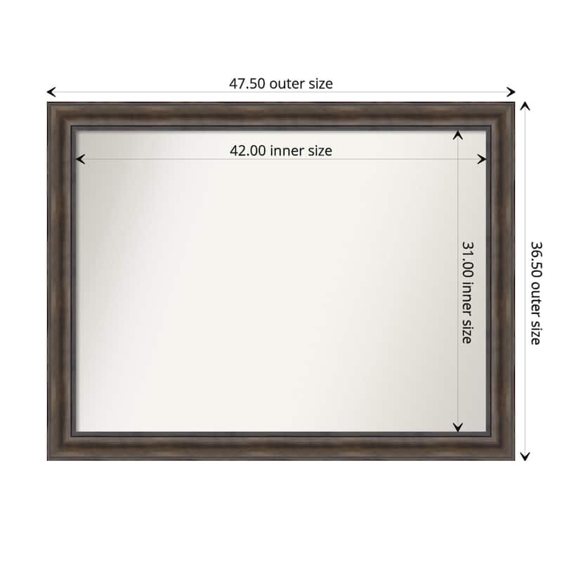 Rustic Pine Brown Framed Non-Beveled Custom Wall Mirror, Bathroom Vanity Mirror - Outer Size: 47.5 x 36.5