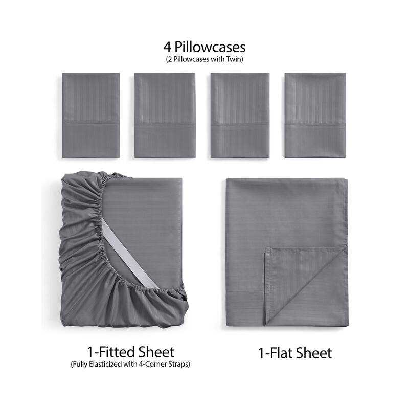 Sweet Home Collection 6 Piece Embossed Dobby Stripe Sheet Set, Double Brushed Microfiber