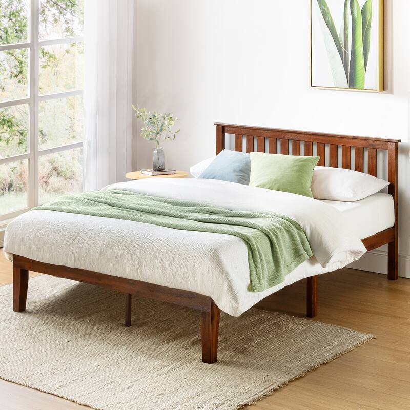 Solid Wood Platform Bed with Paneled Headboard Multiple Colors