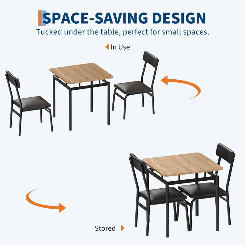 3 Piece Dining Table Set, with 2 PU Upholstered Chair